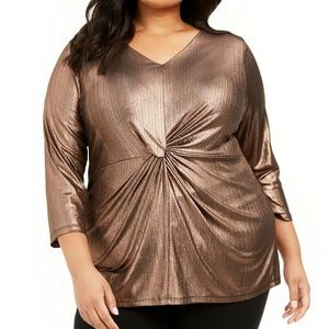 Alfani Women’s Plus Golden Metallic V Neck Blouse